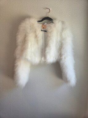 Bübish Luxe White Feather Cropped Bolero Jacket Womens Glam Party Shrug Small